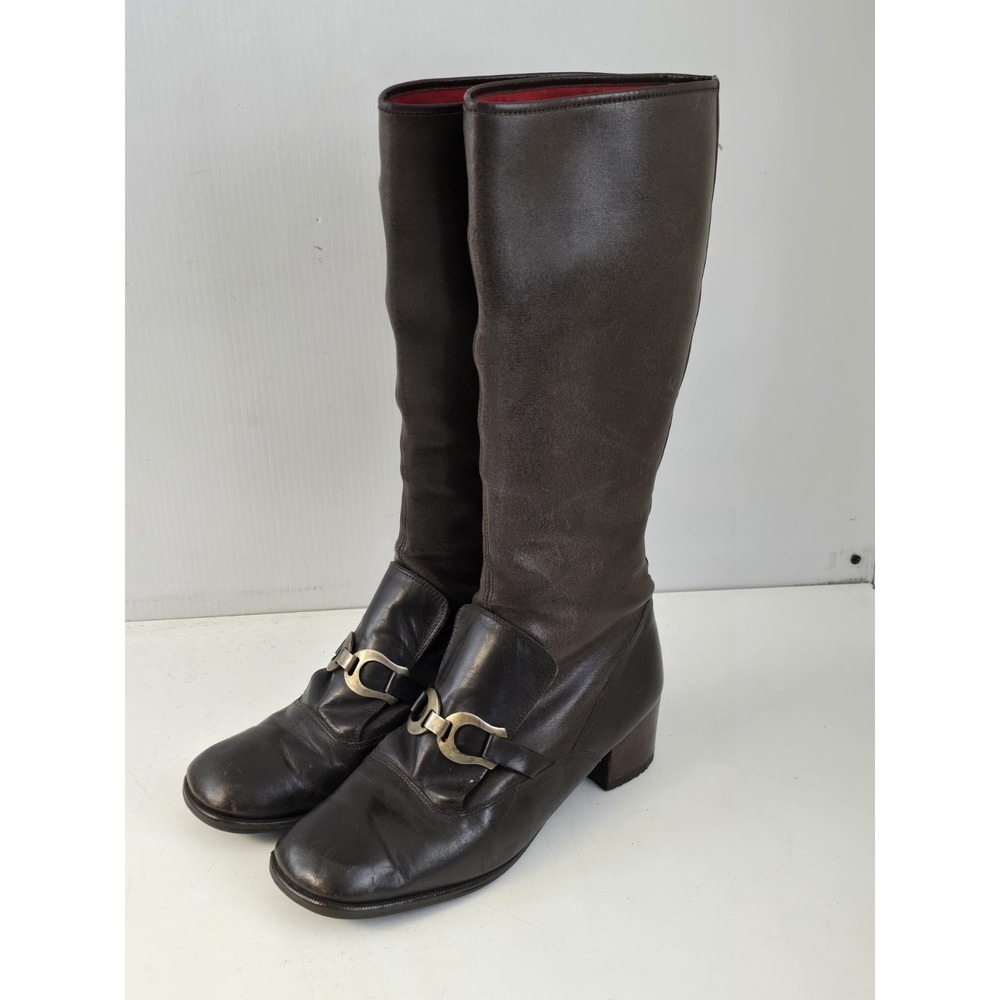 Bally Brown Leather Tall Riding boots Pull On Horse-Bit Vintage Eu 38 - US 7.5